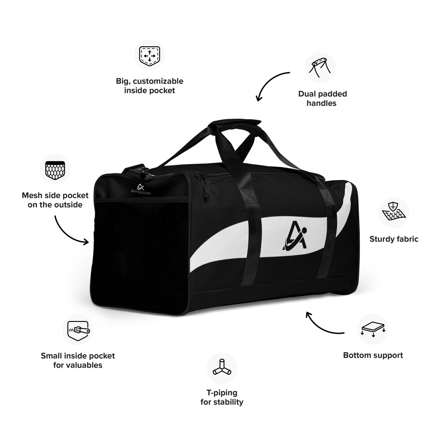 iAmputee Black & White Duffle bag